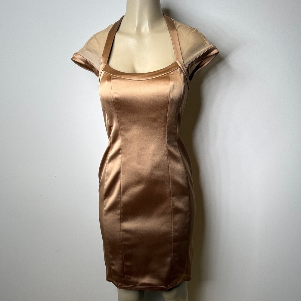 Chetta B Satin Copper-Tone Midi Dress
